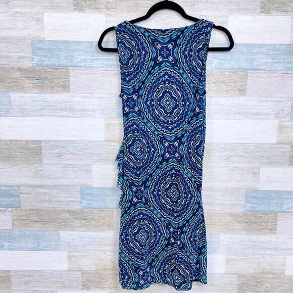 NEW YORK & COMPANY Medallion Print Ruffle Wrap Mesh Dress Womens Small - Picture 6 of 8